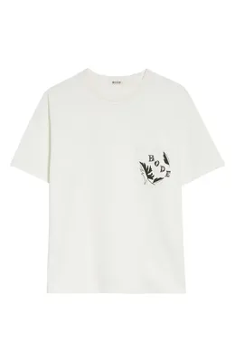 Bode Bode Beaded Leaf Pocket T-Shirt in Cream — Men Spring white Tops