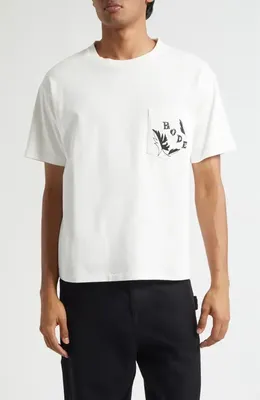 Bode Bode Beaded Leaf Pocket T-Shirt in Cream — Men Spring white Tops