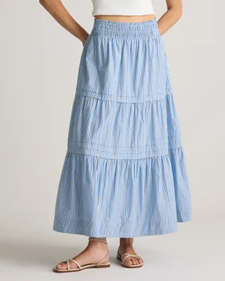 Quince Quince | Women's Poplin Tiered Maxi Skirt in Tribeca Stripe — Women Summer silver Maxi Skirts