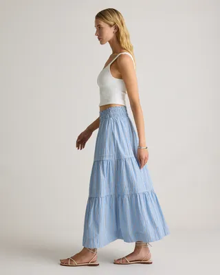 Quince Quince | Women's Poplin Tiered Maxi Skirt in Tribeca Stripe — Women Summer silver Maxi Skirts