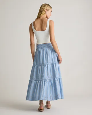 Quince Quince | Women's Poplin Tiered Maxi Skirt in Tribeca Stripe — Women Summer silver Maxi Skirts