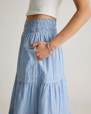 Quince Quince | Women's Poplin Tiered Maxi Skirt in Tribeca Stripe — Women Summer silver Maxi Skirts