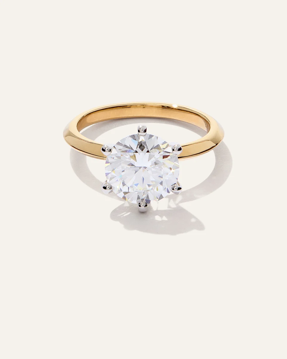 Quince Quince Women's Lab Grown Diamond Round Six Prong Knife Edge Engagement Ring 3ct in Yellow Gold — Women Spring gold Accessories