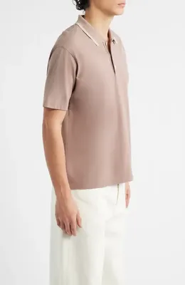 FRAME FRAME Cotton Pique Polo in Smoky Mauve — Men Autumn tan Tops