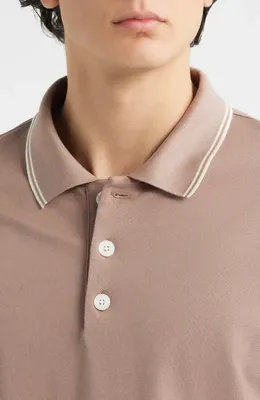 FRAME FRAME Cotton Pique Polo in Smoky Mauve — Men Autumn tan Tops