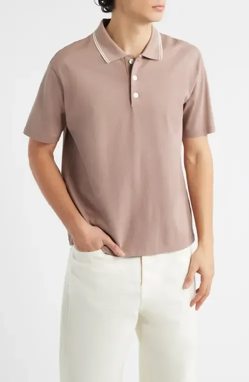 FRAME FRAME Cotton Pique Polo in Smoky Mauve — Men Autumn tan Tops