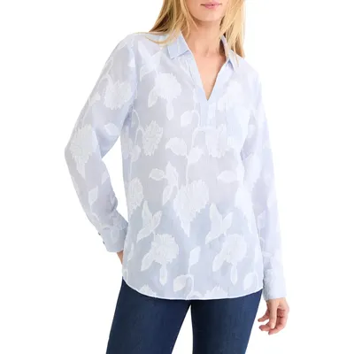 NIC+ZOE NIC+ZOE Sky Stripe Jacquard Popover Top in Blue Multi — Women Summer silver Tops