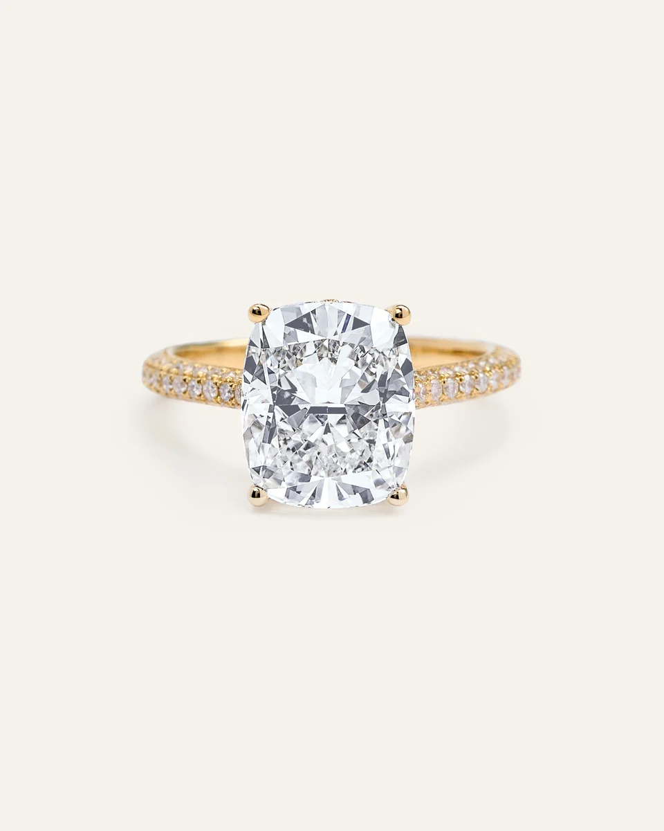 Quince Quince | Women's Lab Grown Diamond Elongated Cushion Pave Cathedral Engagement Ring 5ctw in Yellow Gold — Women Spring yellow Accessories