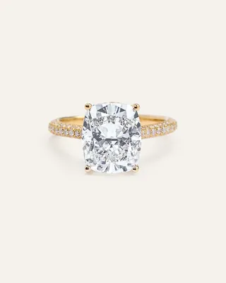Quince Quince | Women's Lab Grown Diamond Elongated Cushion Pave Cathedral Engagement Ring 5ctw in Yellow Gold — Women Spring yellow Accessories