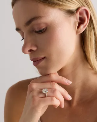 Quince Quince | Women's Lab Grown Diamond Elongated Cushion Pave Cathedral Engagement Ring 5ctw in Yellow Gold — Women Spring yellow Accessories