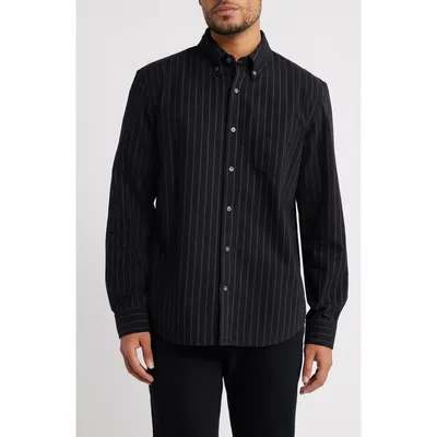 AG AG Dean Pinstripe Cotton Button-Down Oxford Shirt in Black Multi — Men Winter black Tops