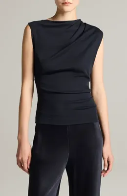 Vince Vince Cowl Neck Sleeveless Pima Cotton Top in Black — Women Winter black Tank Tops & Camis