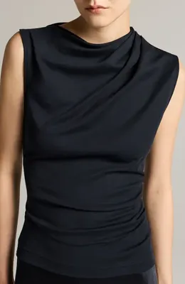 Vince Vince Cowl Neck Sleeveless Pima Cotton Top in Black — Women Winter black Tops