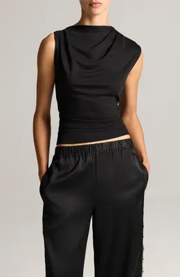 Vince Vince Cowl Neck Sleeveless Pima Cotton Top in Black — Women Winter black Tops
