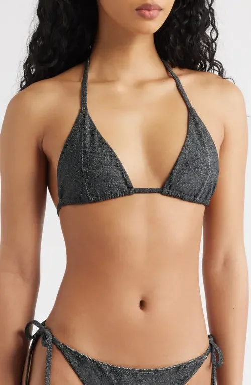 rag & bone rag & bone Miramar Faux Denim Bikini Top in Washed Black — Women Winter black Swimwear