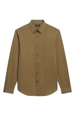 Theory Theory Sylvain ND Structure Knit Button-Up Shirt in Duffle — Men Autumn tan Tops