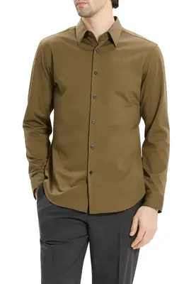 Theory Theory Sylvain ND Structure Knit Button-Up Shirt in Duffle — Men Autumn tan Tops