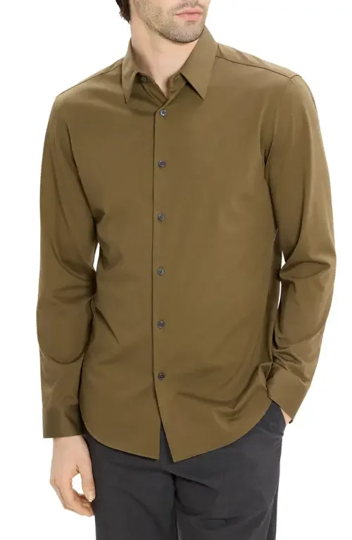 Theory Theory Sylvain ND Structure Knit Button-Up Shirt in Duffle — Men Autumn tan Tops