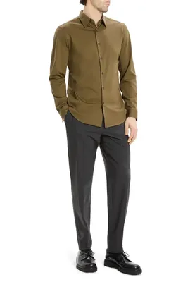 Theory Theory Sylvain ND Structure Knit Button-Up Shirt in Duffle — Men Autumn tan Tops