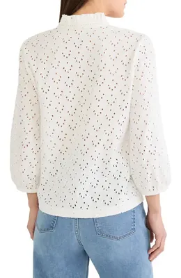 NIC+ZOE NIC+ZOE Ruffle Neck Eyelet Top in Paper White — Women Spring white Tops