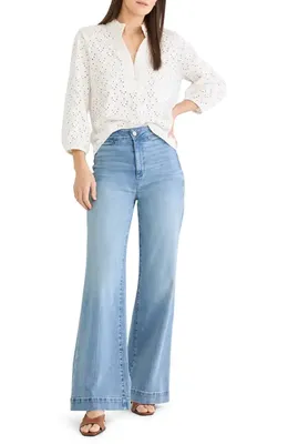 NIC+ZOE NIC+ZOE Ruffle Neck Eyelet Top in Paper White — Women Spring white Tops