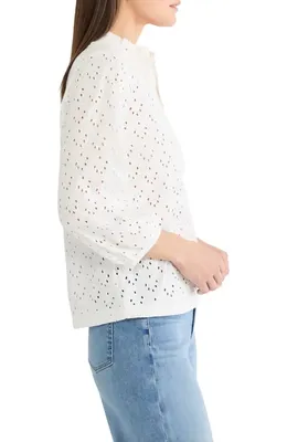 NIC+ZOE NIC+ZOE Ruffle Neck Eyelet Top in Paper White — Women Spring white Tops