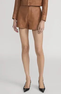 FRAME FRAME Perforated Leather Boy Shorts in Ochre — Women Autumn camel Shorts