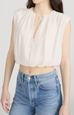 FRAME FRAME The Wave Tie Neck Silk Top in Cream — Women Spring ivory Tops