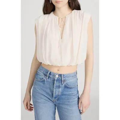 FRAME FRAME The Wave Tie Neck Silk Top in Cream — Women Spring ivory Tops