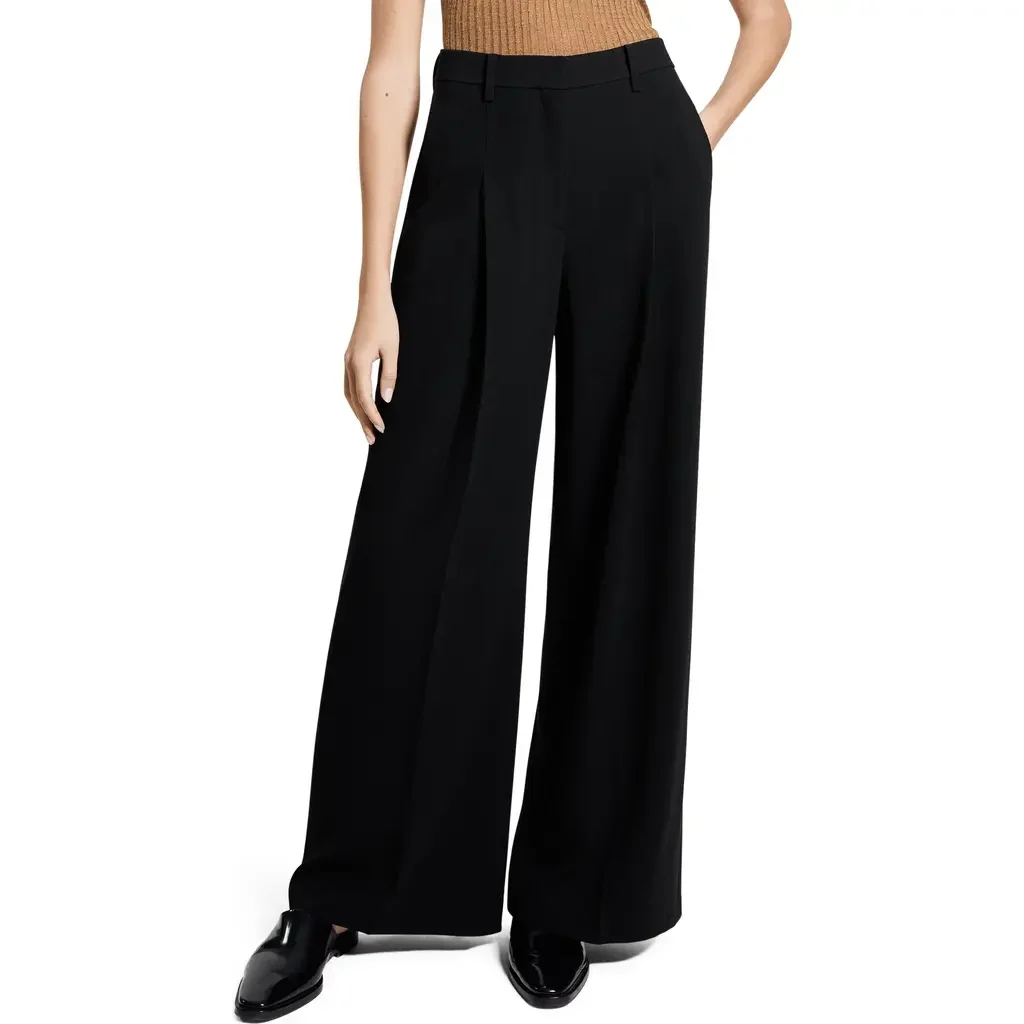 Theory Theory Pleated High Rise Wide Leg Pants in Black — Women Winter black Pants