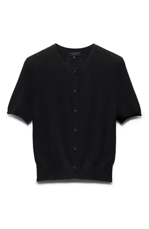 rag & bone rag & bone Dina Short Sleeve Cotton Blend Cardigan in Black — Women Winter black Sweaters & Knits