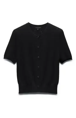 rag & bone rag & bone Dina Short Sleeve Cotton Blend Cardigan in Black — Women Winter black Sweaters & Knits