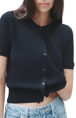 rag & bone rag & bone Dina Short Sleeve Cotton Blend Cardigan in Black — Women Winter black Sweaters & Knits
