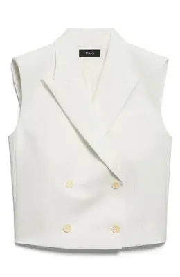 Theory Theory Double Breasted Crop Vest in Ivory — Women Winter ivory Vests