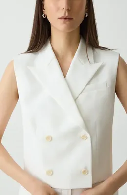 Theory Theory Double Breasted Crop Vest in Ivory — Women Winter ivory Vests