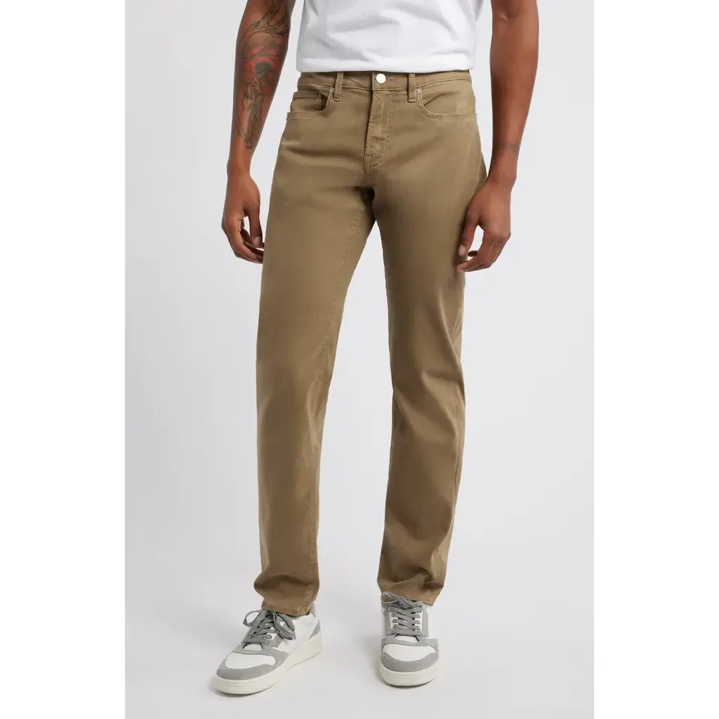 FRAME FRAME L'Homme Slim Fit Five-Pocket Twill Pants in Dark Tan — Men Autumn khaki Pants