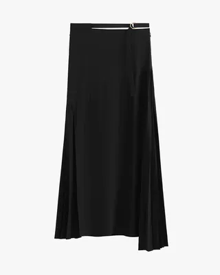 Cuyana Silk Pleated Side Skirt - Black / Extra in black — Winter black Pants