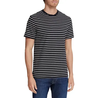 AG AG Bryce Stripe Crewneck Cotton T-Shirt in True Black/Ivory Dust — Men Winter black Tops