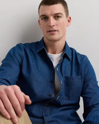 Quince Quince | Men's Heritage Washed Denim Shirt in Medium Wash — Men Summer blue Button-Down Shirts
