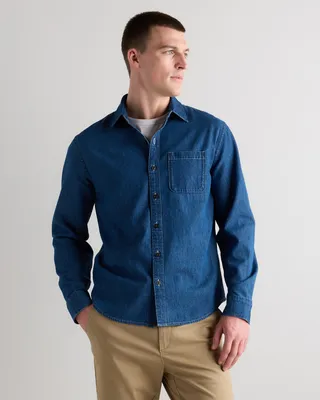 Quince Quince | Men's Heritage Washed Denim Shirt in Medium Wash — Men Summer blue Button-Down Shirts