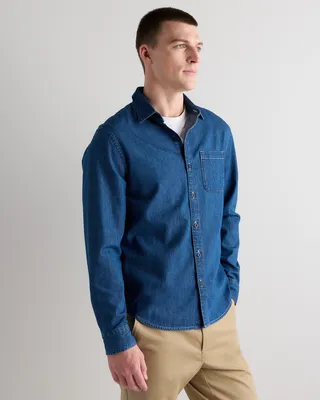 Quince Quince | Men's Heritage Washed Denim Shirt in Medium Wash — Men Summer blue Button-Down Shirts