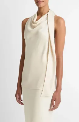Vince Vince Sleeveless Scarf Satin Top in Bona — Women Spring ivory Tops
