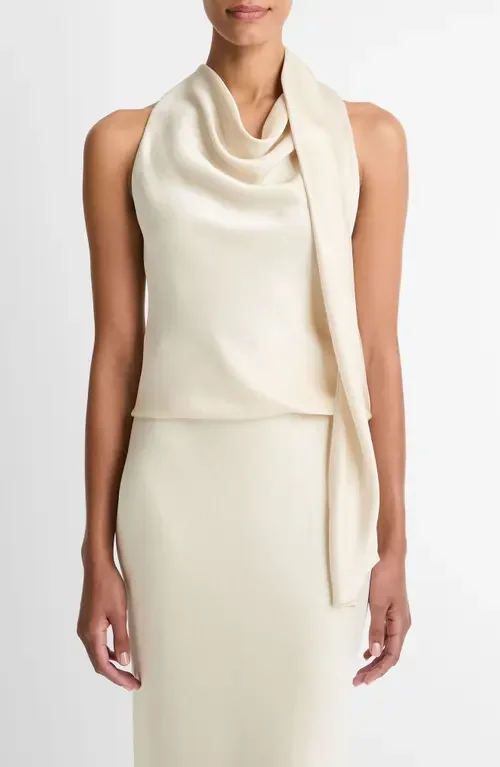 Vince Vince Sleeveless Scarf Satin Top in Bona — Women Spring ivory Tops