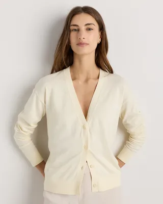 Quince Quince | Women's Lightweight Cotton Cashmere Cardigan Sweater in Pale Custard Yellow — Women Spring ivory Sweaters & Knits