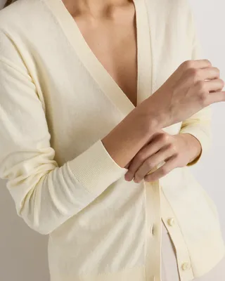 Quince Quince | Women's Lightweight Cotton Cashmere Cardigan Sweater in Pale Custard Yellow in Pale Custard Yellow — Women Spring Tops