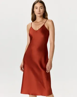 Quince Quince | Women's Slip Dress in Paprika Red — Women Autumn red Mini Dresses