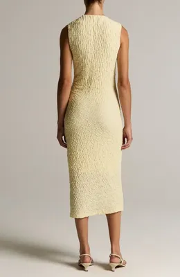 Vince Vince Side Pleat Textured Cotton Blend Body-Con Dress in Light Dandelion — Women Spring ivory Dresses