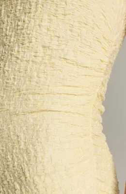Vince Vince Side Pleat Textured Cotton Blend Body-Con Dress in Light Dandelion — Women Spring ivory Dresses