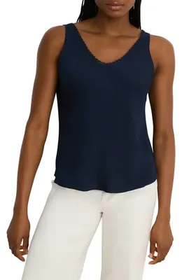 NIC+ZOE NIC+ZOE Lace Trim Satin Tank in Dark Indigo — Women Winter navy Tops