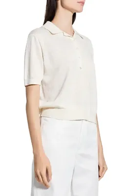 Theory Theory Semisheer Linen Blend Polo in Bone - Q3W — Women Spring white Tops